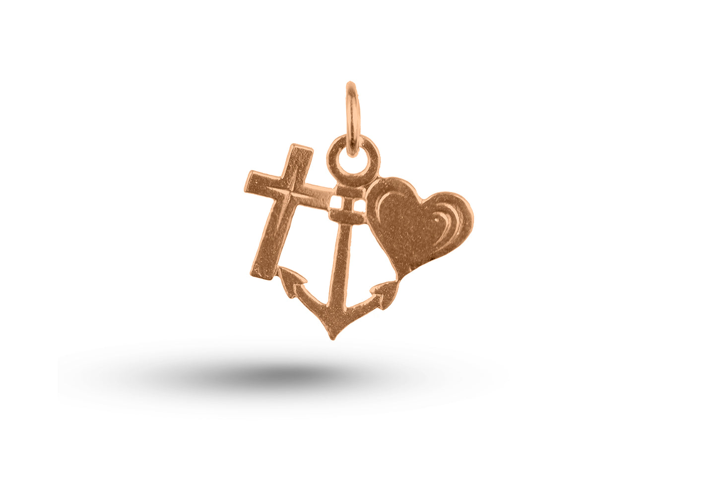 Rose gold Faith Hope and Charity charm.