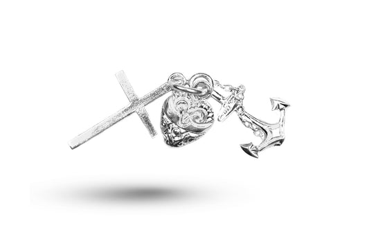 White gold Faith Hope and Charity charm.