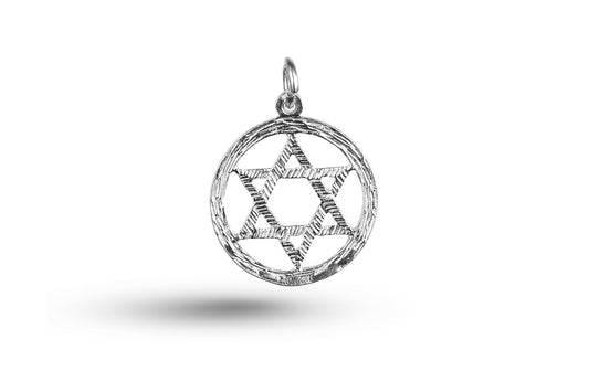 White gold Star of David in Circle charm.