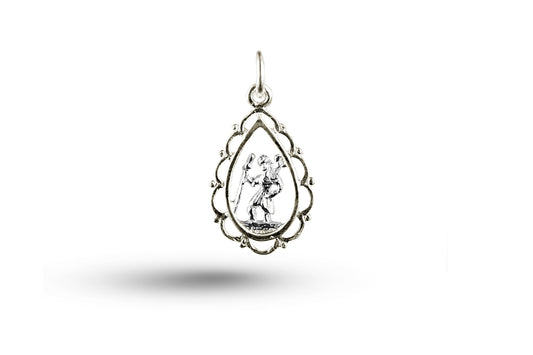 White gold St Christopher in Pear Surround charm.