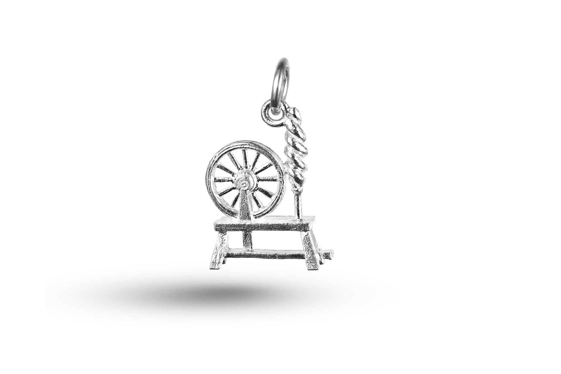 White gold Welsh Spinning Wheel charm.