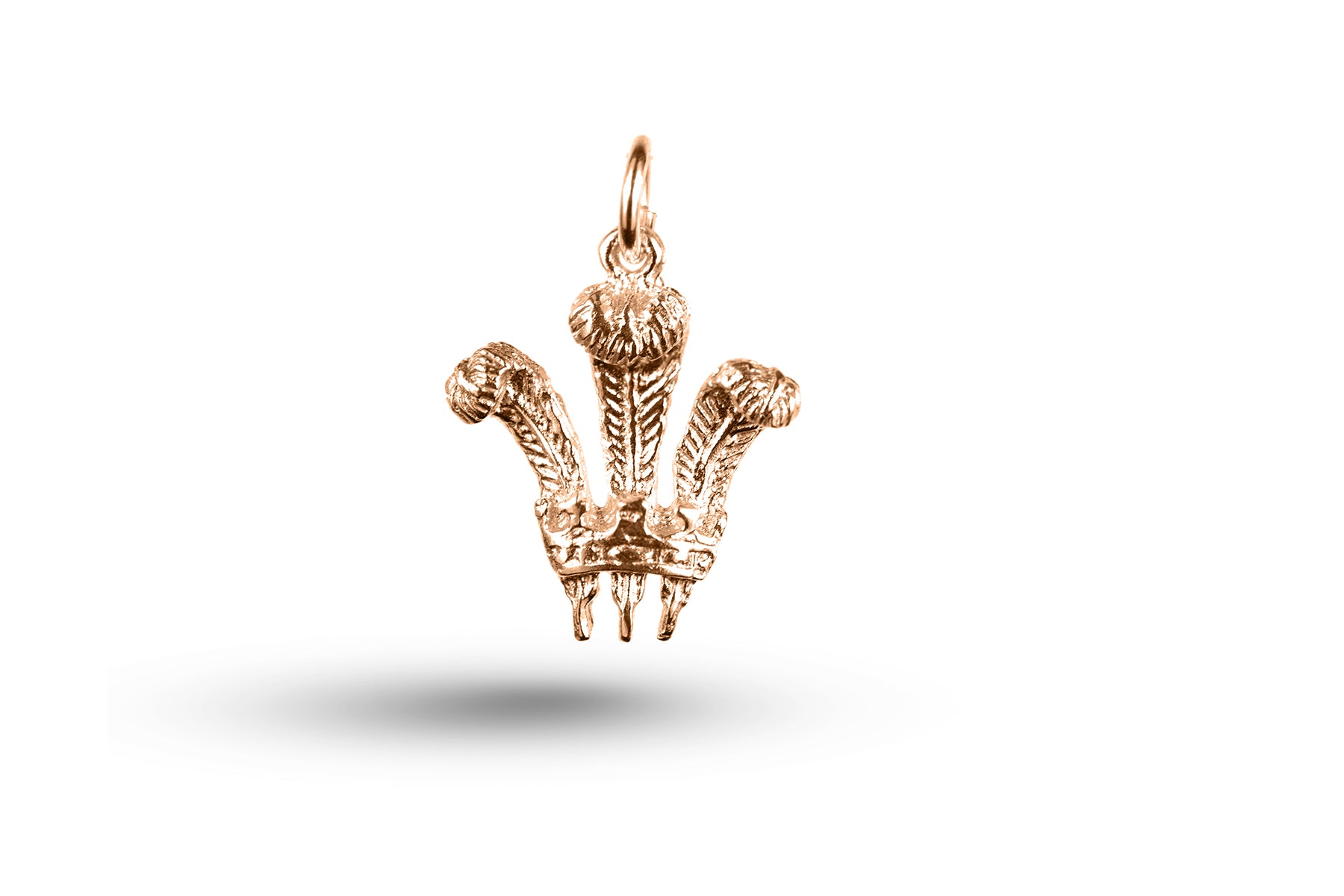 Rose gold Prince of Wales Feathers charm.