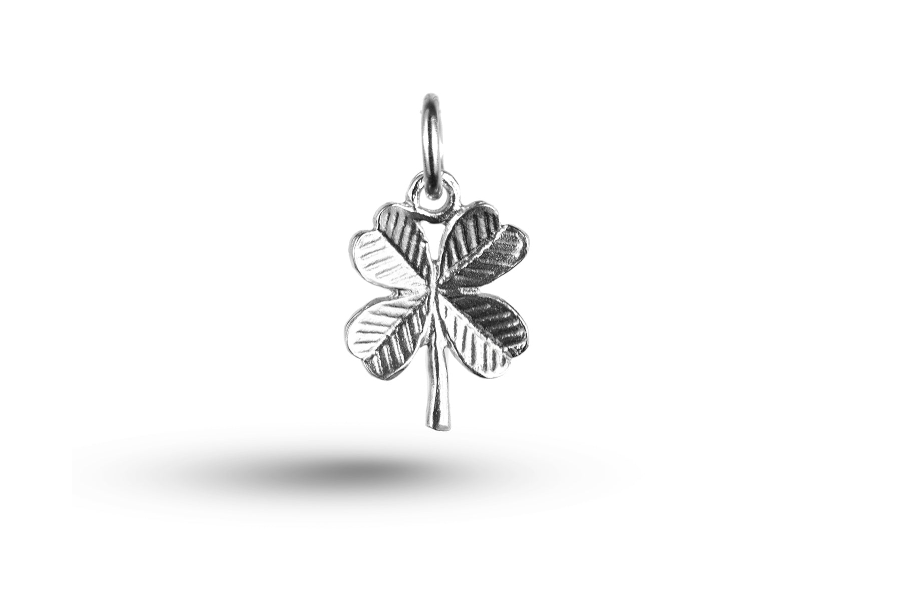 White gold Lucky Four Leafed Clover charm.