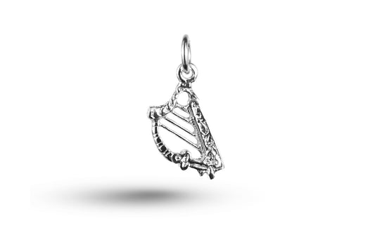 White gold Ornate Irish Harp charm.