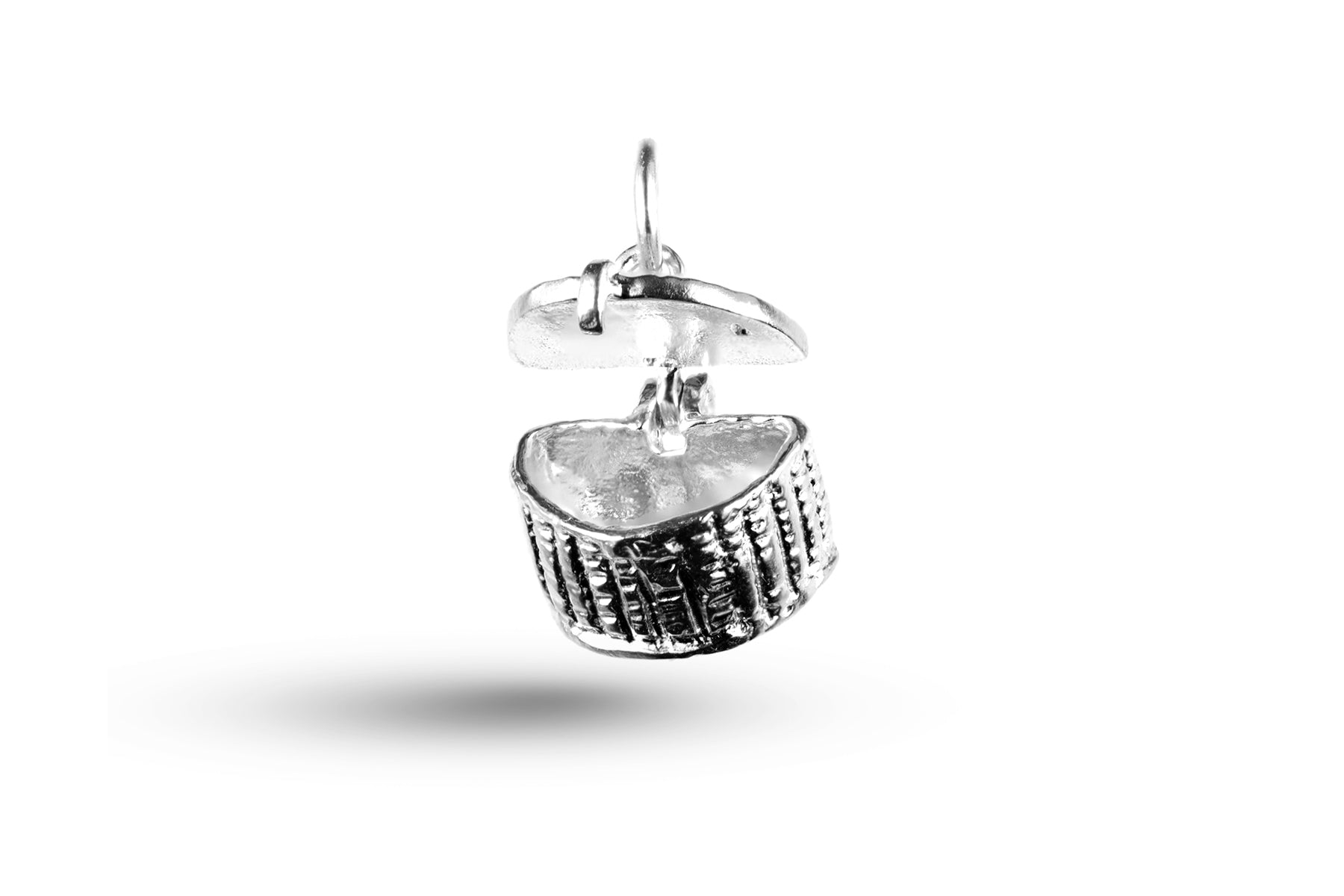 White gold open Fishing Creel charm.