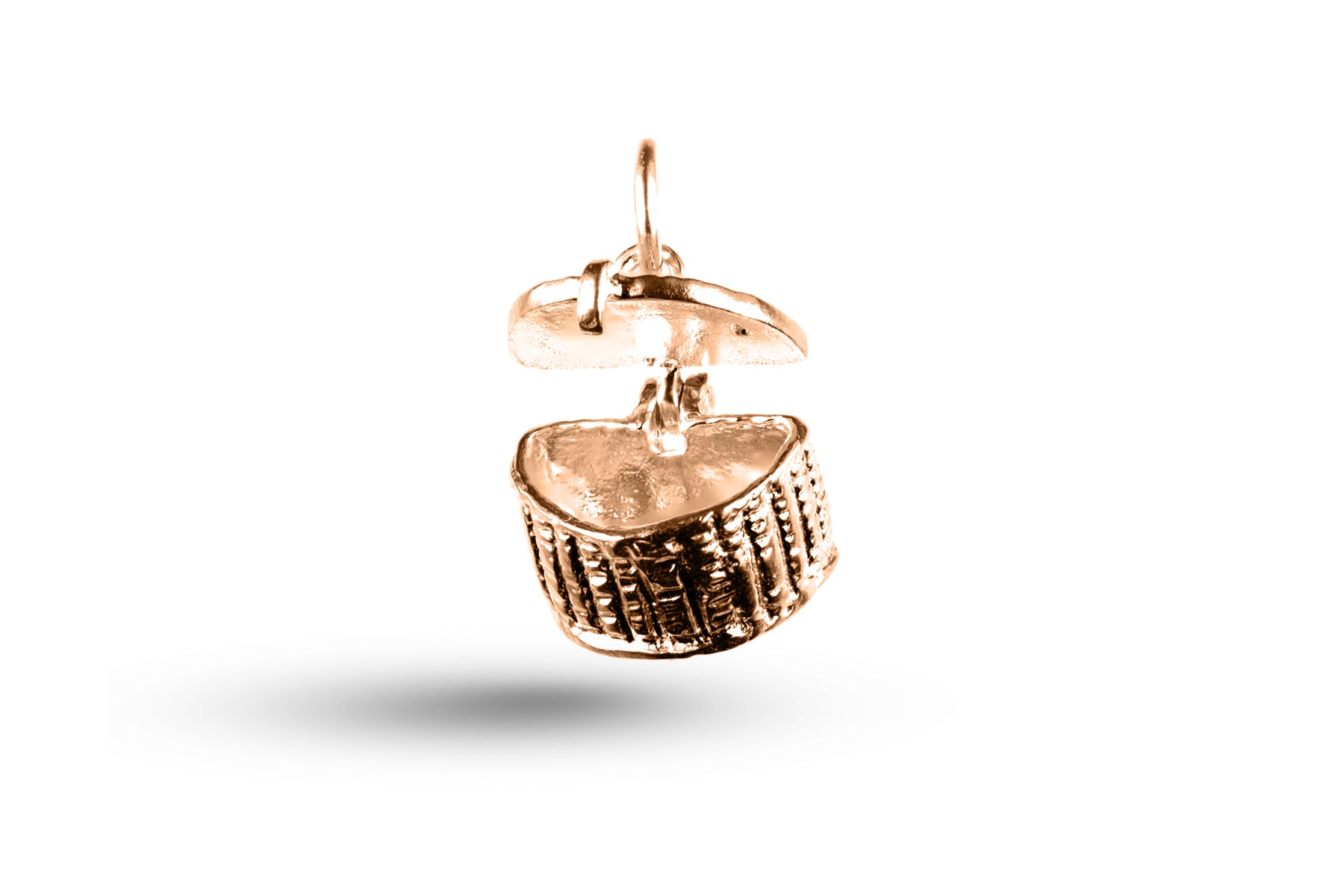 Rose gold open Fishing Creel charm.