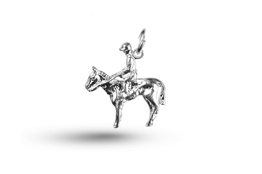 White gold Jockey on Horse charm.