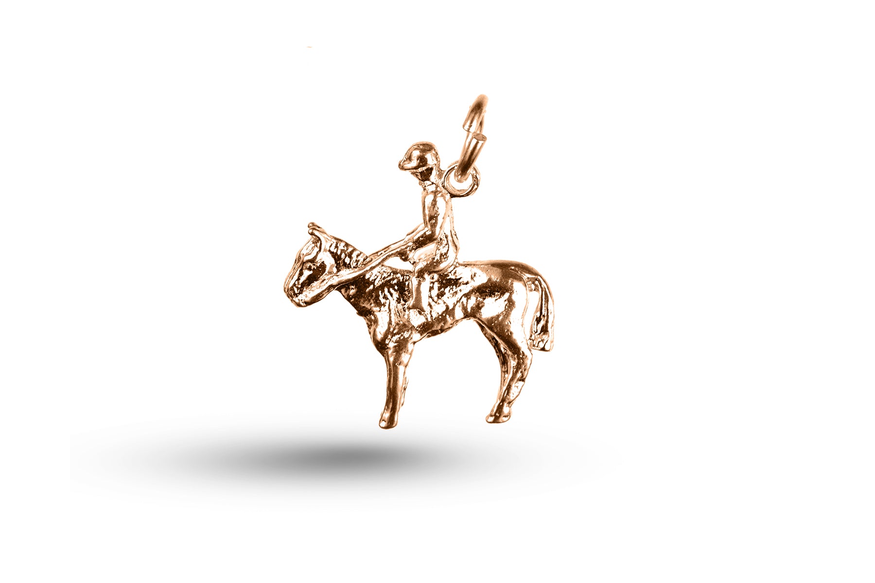 Rose gold Jockey on Horse charm.