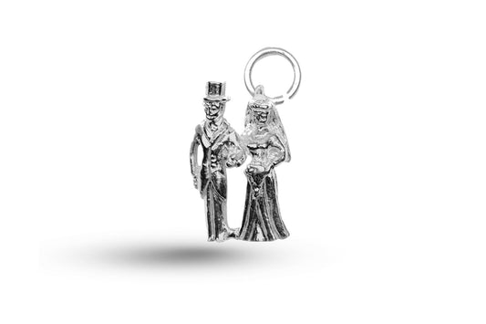 Luxury white gold Bride and Groom in Top Hat Wedding charm.