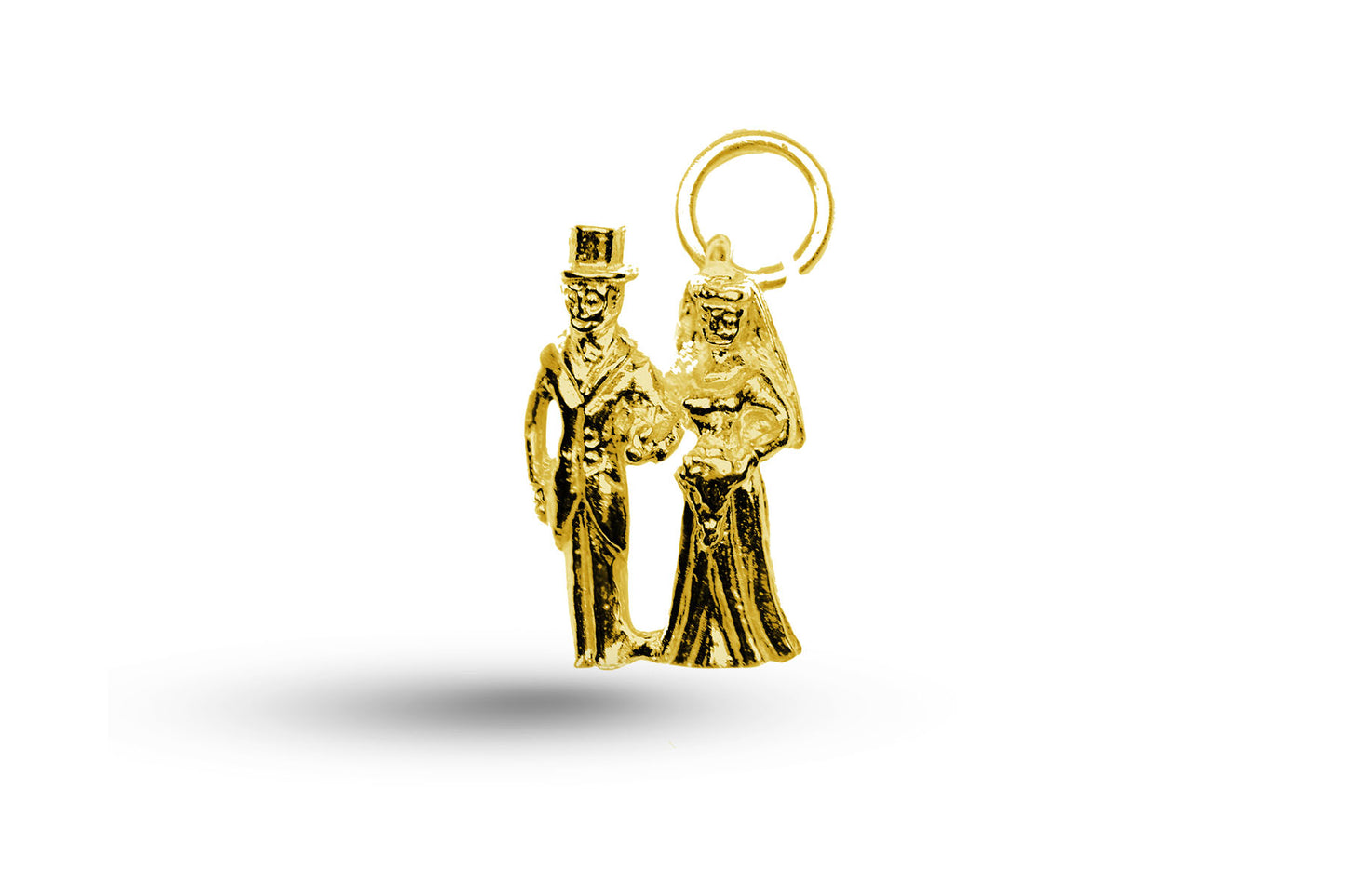 Luxury yellow gold Bride and Groom in Top Hat Wedding charm.