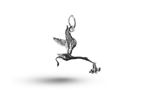 White gold Flying Stork and Baby charm.