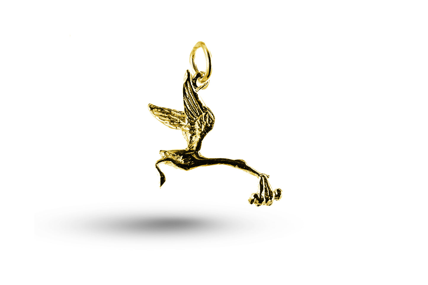 Yellow gold Flying Stork and Baby charm.
