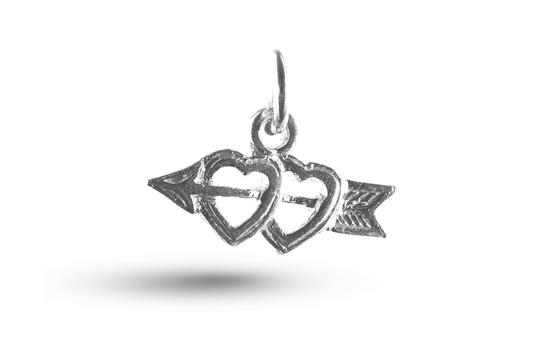 Luxury white gold arrow double hearts charm.