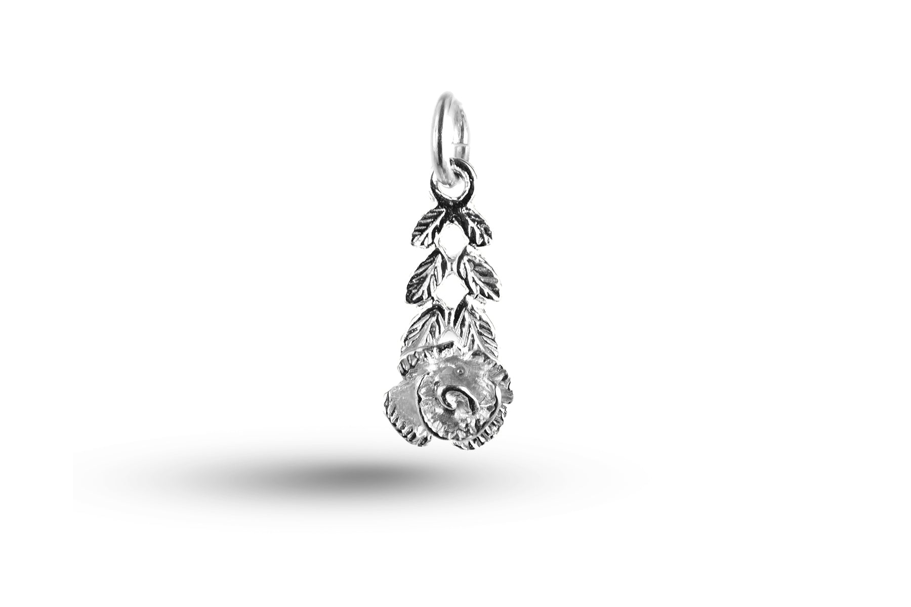 White gold Rose Flower and Leaves charm.