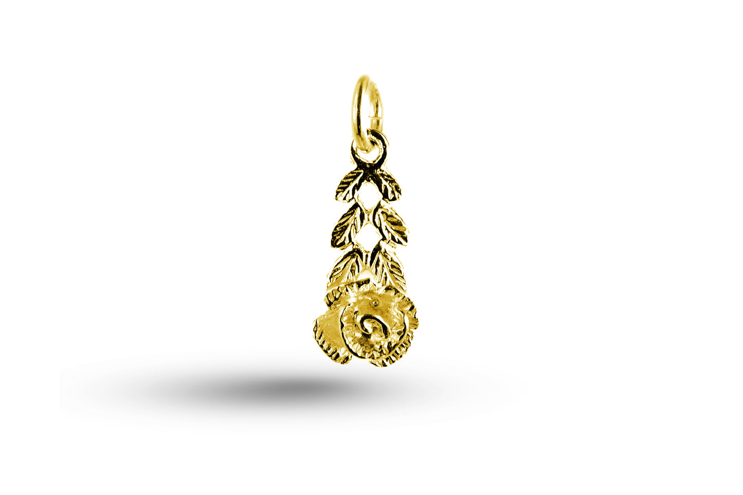 Yellow gold Rose Flower and Leaves charm.