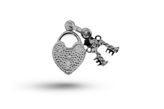 White gold Heart Padlock and Keys charm.