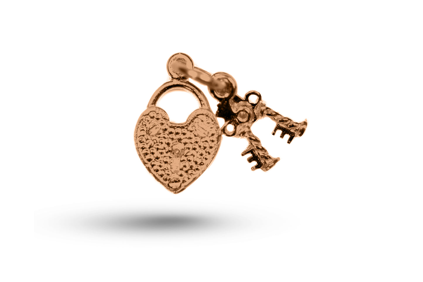 Rose gold Heart Padlock and Keys charm.