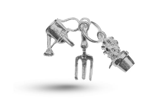 White gold Gardening Set charm.