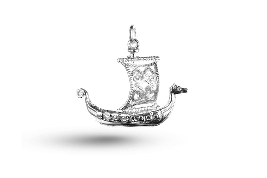 White gold Viking Ship - Moving Sail charm.