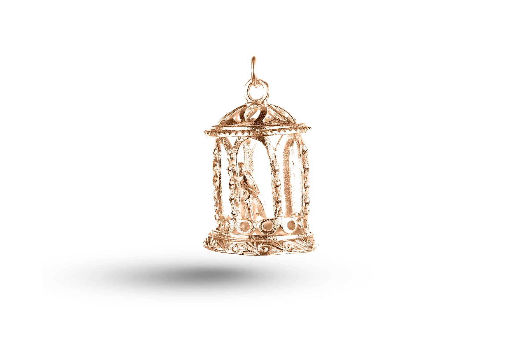 Luxury rose gold bird in cage charm.