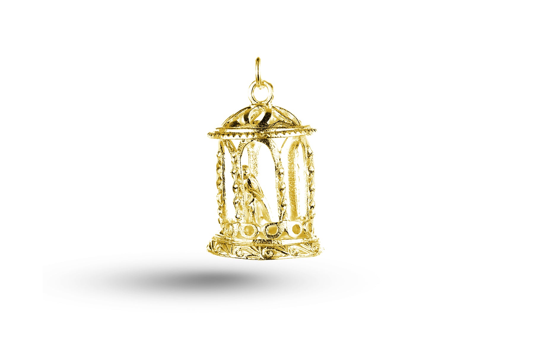 Luxury yellow gold bird in cage charm.