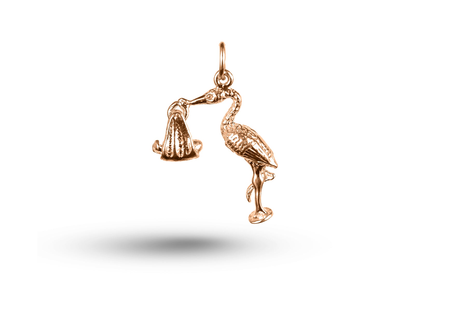Rose gold Stork and Swaying Baby charm.