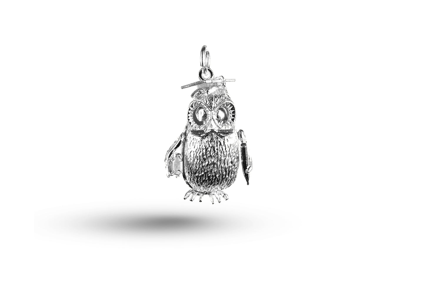 White gold Heavy Wise Owl charm.