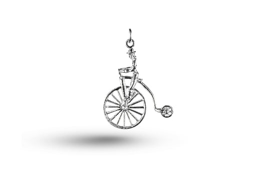 White gold Penny Farthing Bike with Cyclist charm.