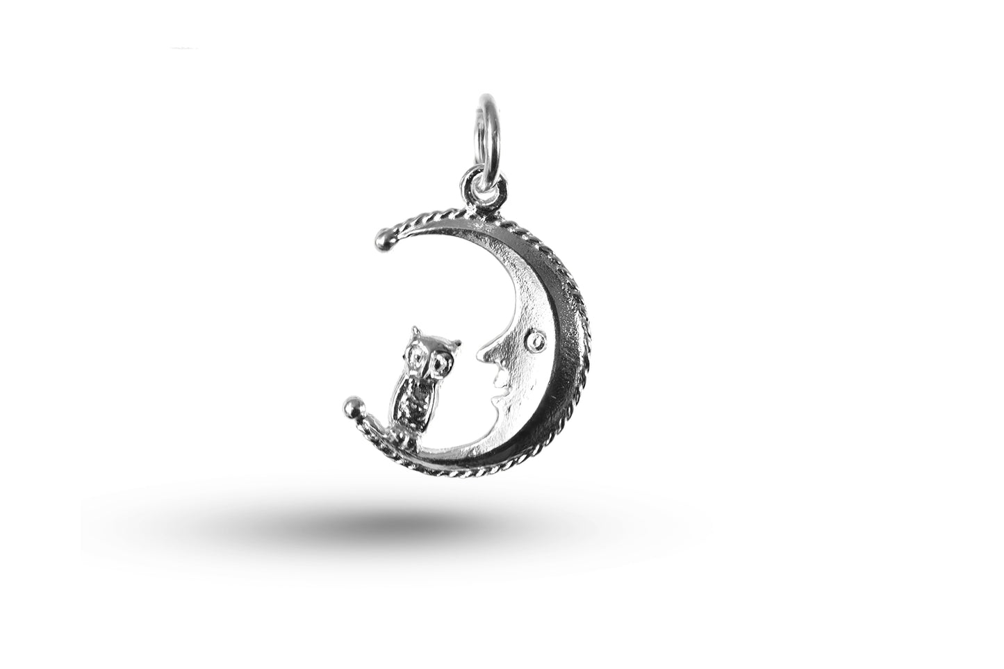 White gold Owl on Moon charm.