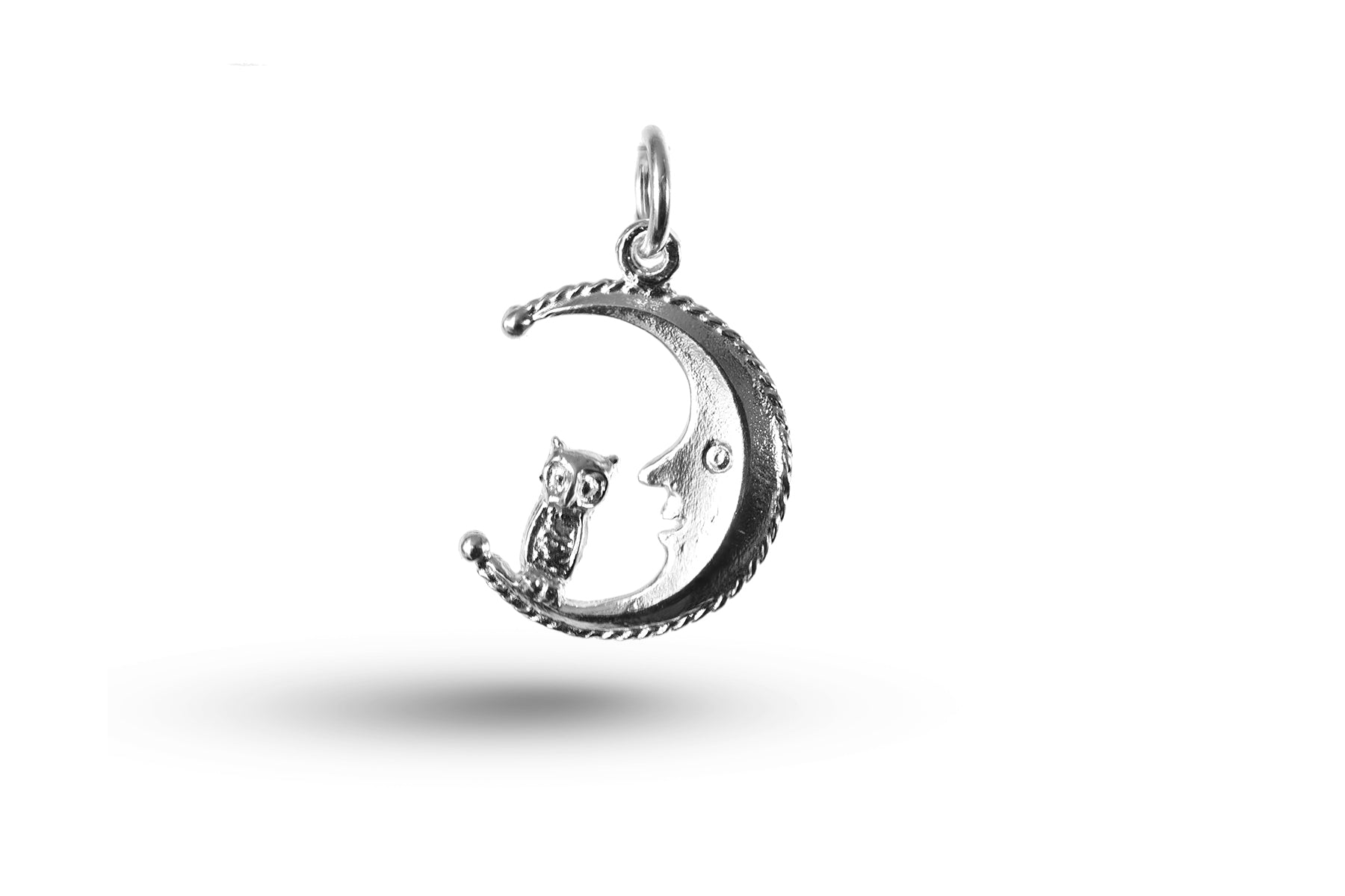 White gold Owl on Moon charm.