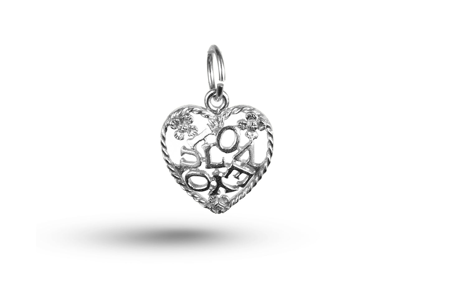 White gold Jumbled I Love You in Heart charm.