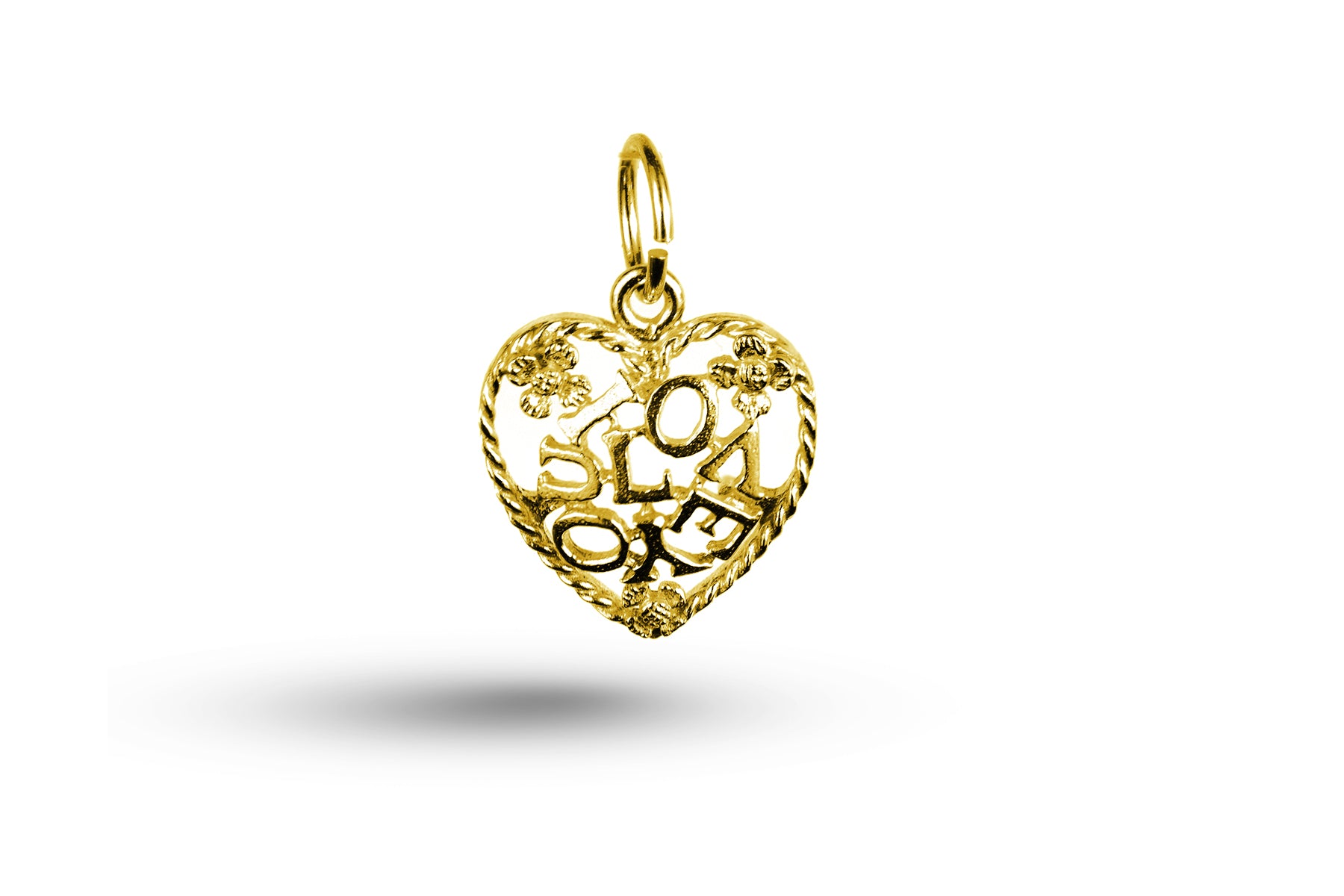 Yellow gold Jumbled I Love You in Heart charm.
