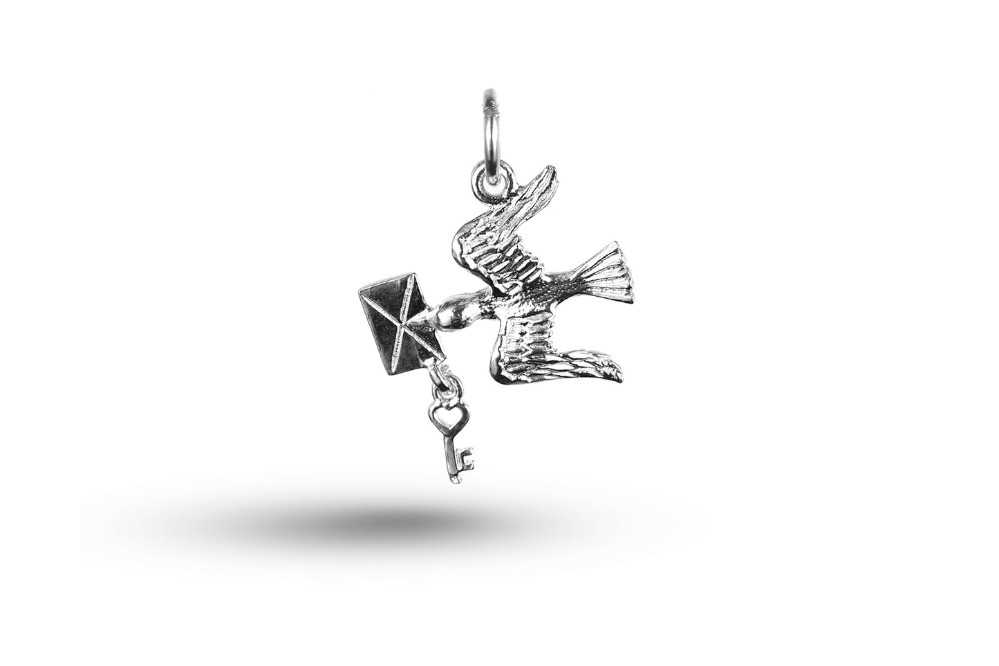 White gold Dove Letter and Key charm.