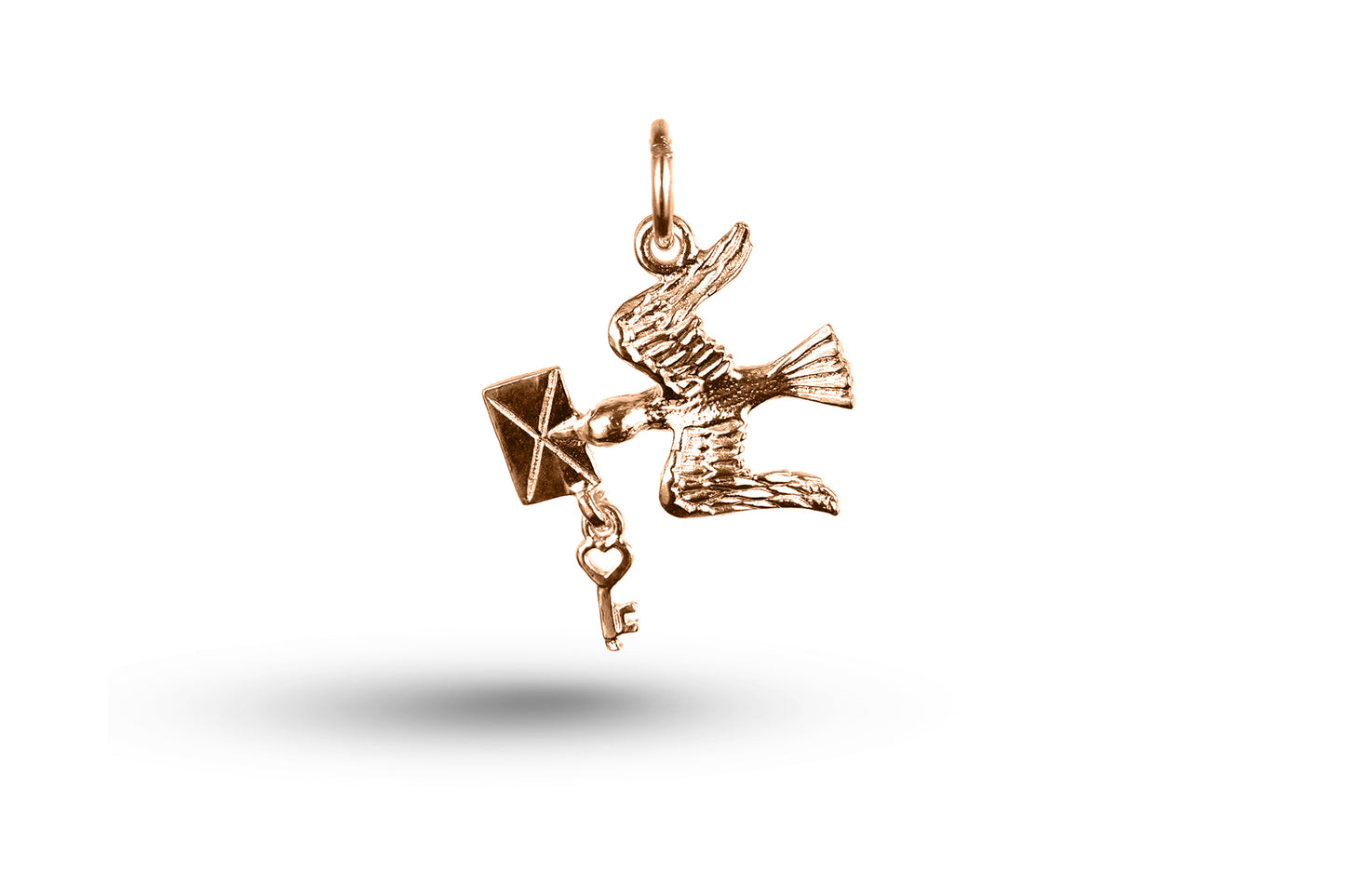 Rose gold Dove Letter and Key charm.
