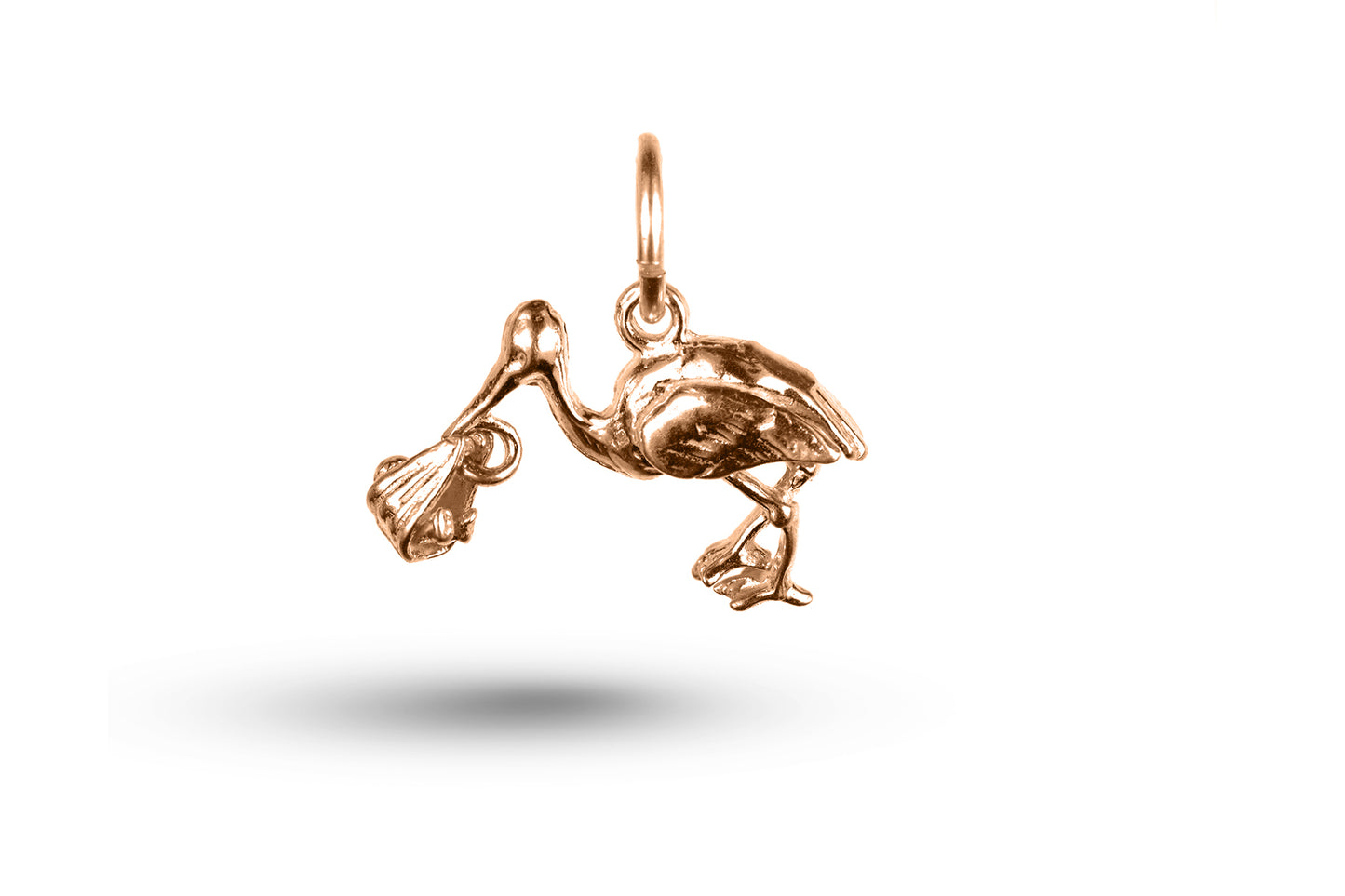 Rose gold Crouching Stork and Baby Charm.