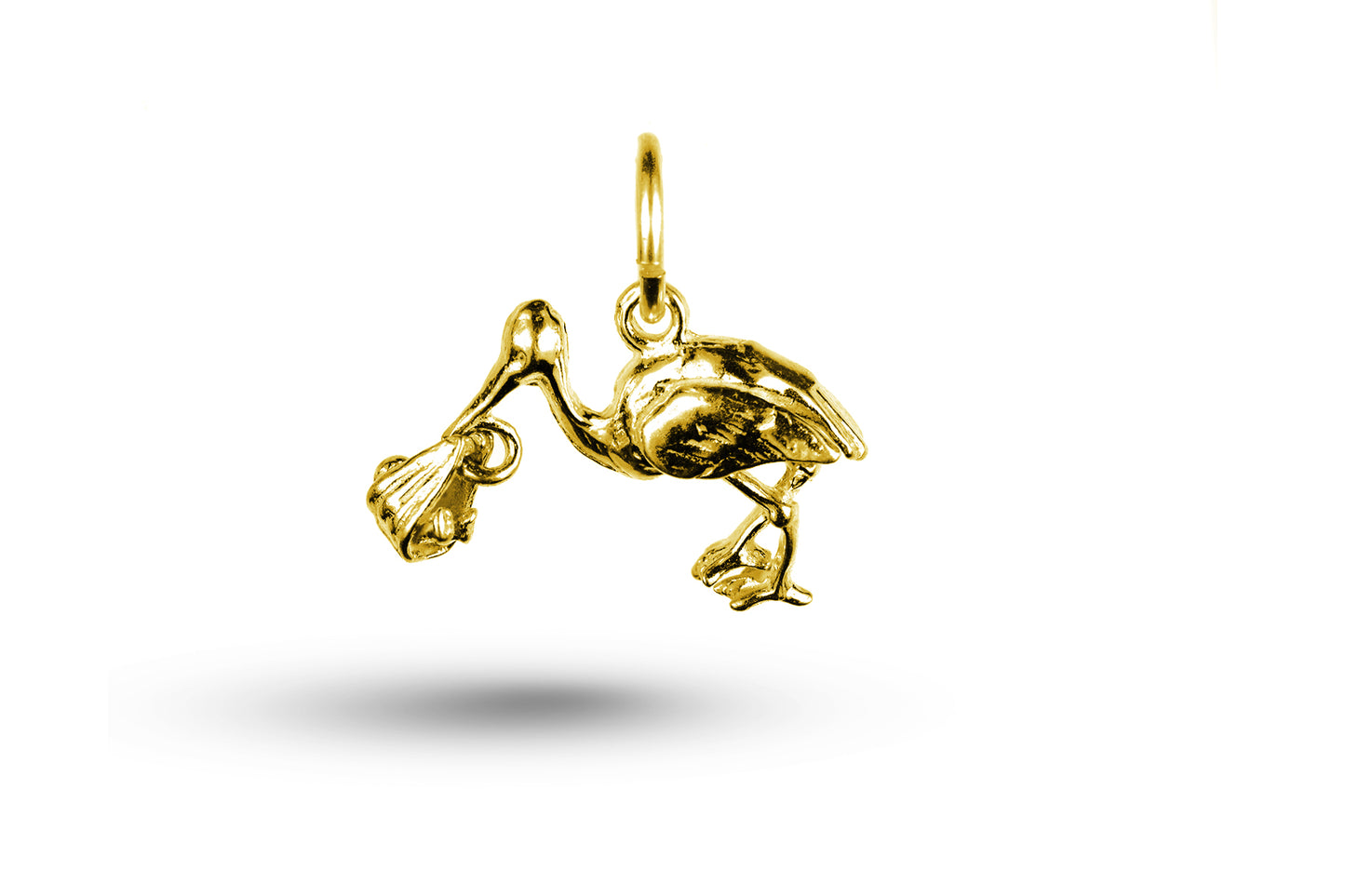 Yellow gold Crouching Stork and Baby Charm.