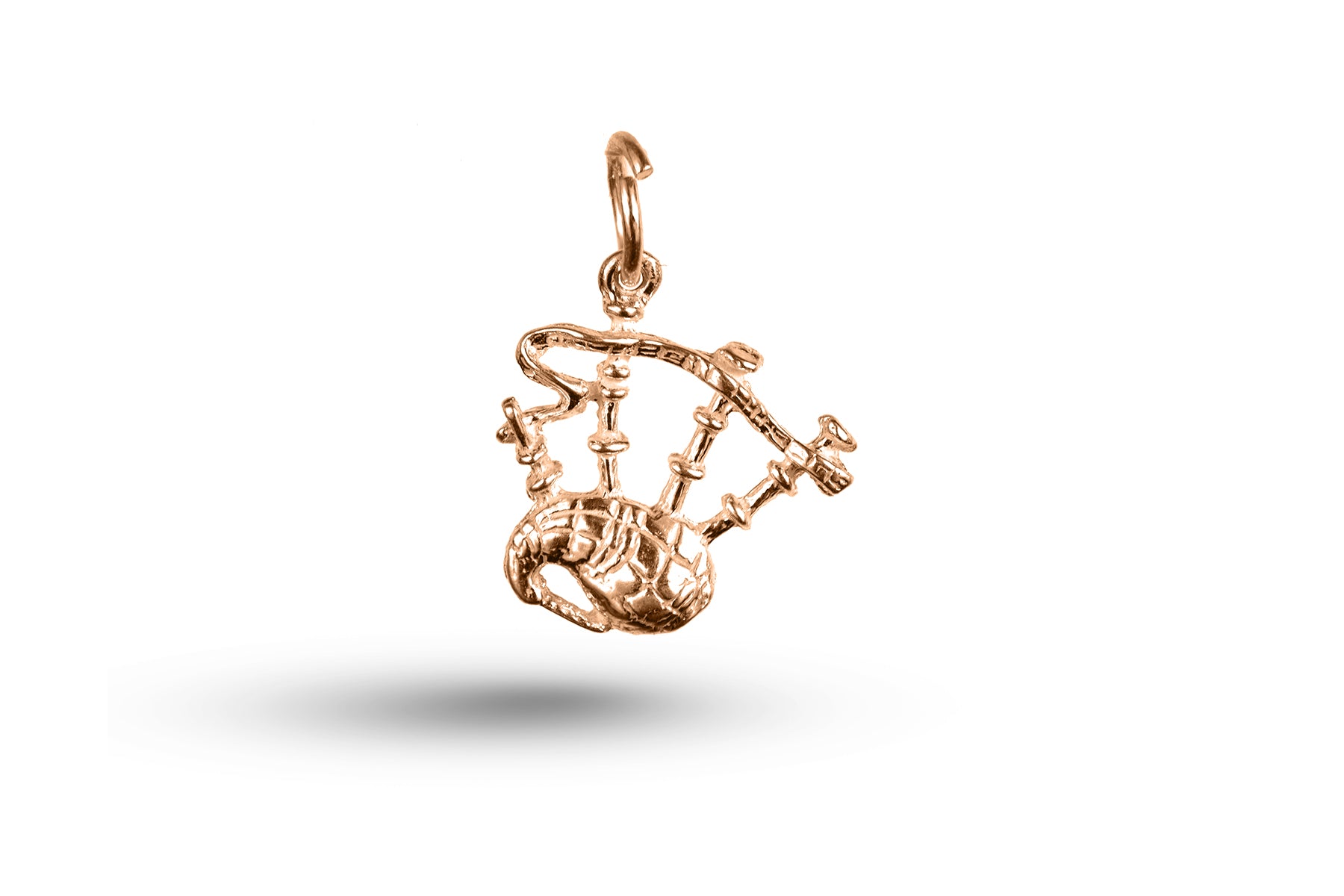 Rose gold Scottish Bagpipes charm.