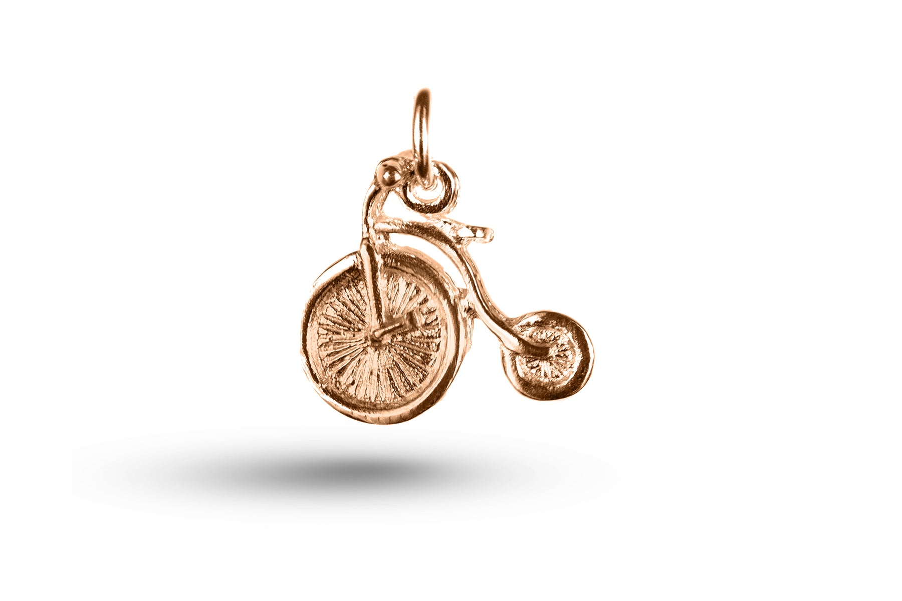 Rose gold Penny Farthing Bike charm.