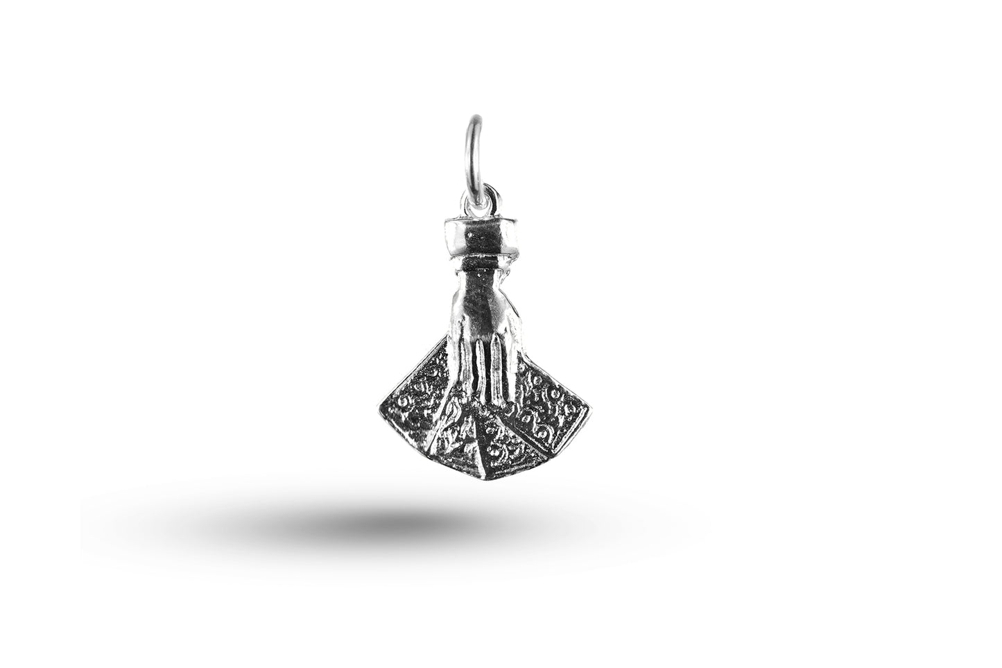 White gold Hand Holding Cards charm.