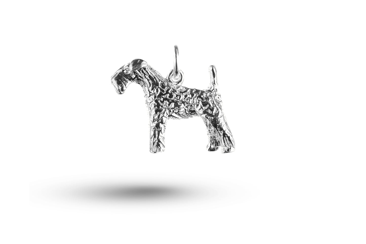Luxury white gold Airdale terrier dog charm.