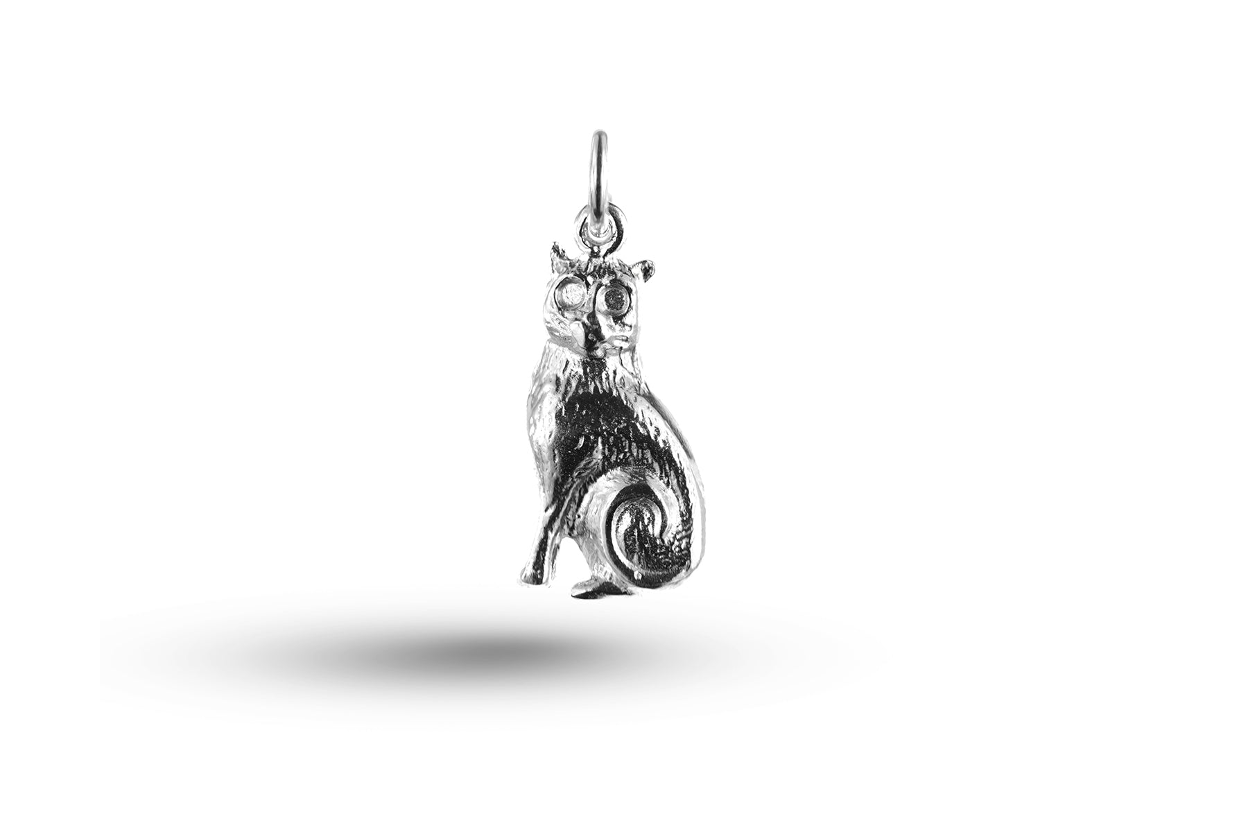 White gold Curly Tailed Cat Charm.