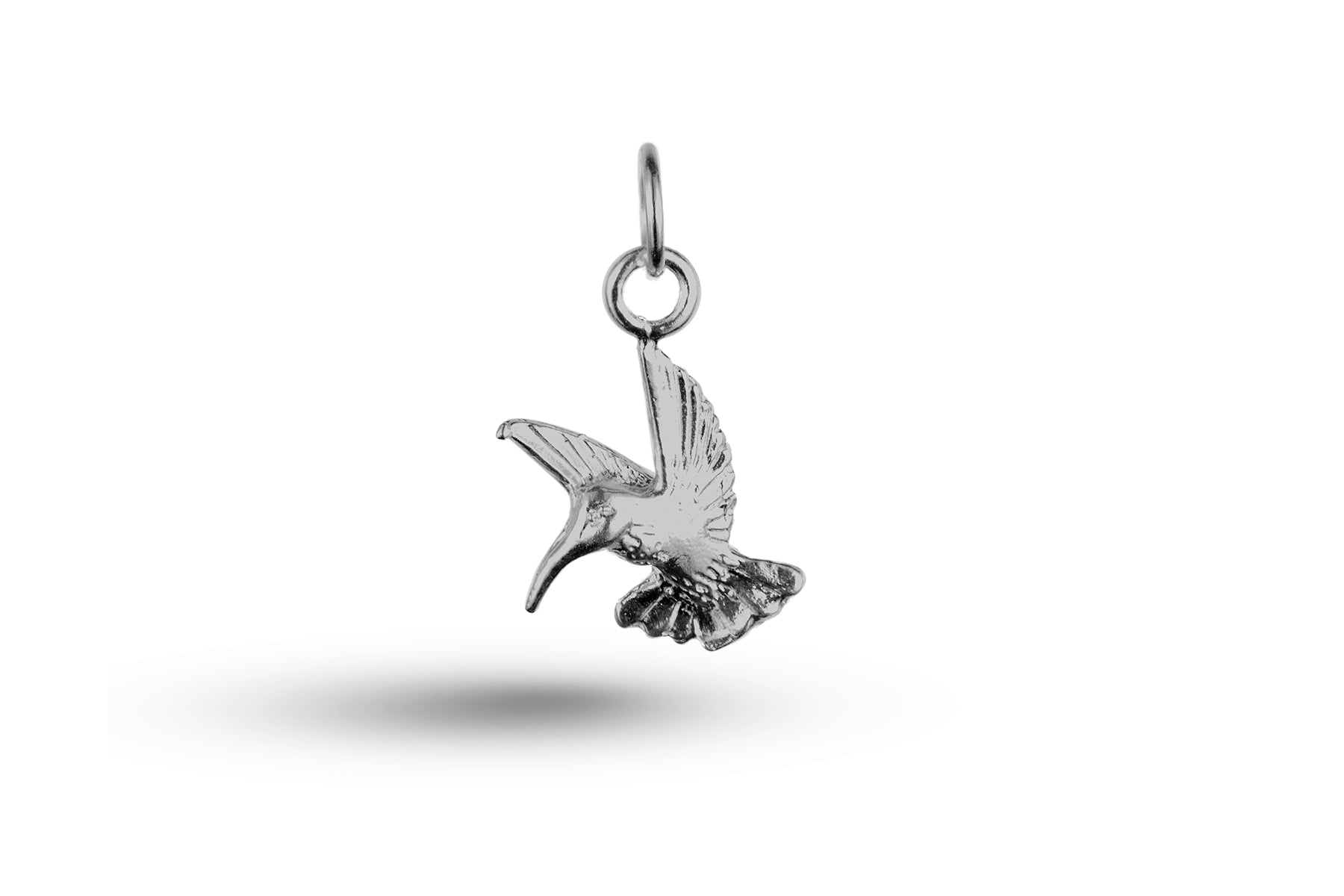 White gold Hovering Humming Bird charm.