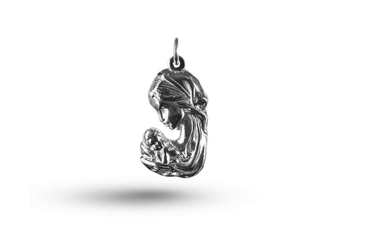 White gold Madonna and Child charm.