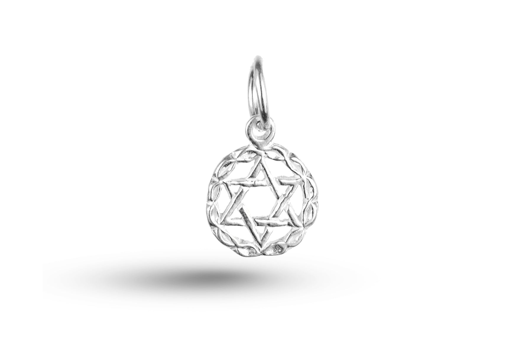 White gold Star of David in Circle charm.