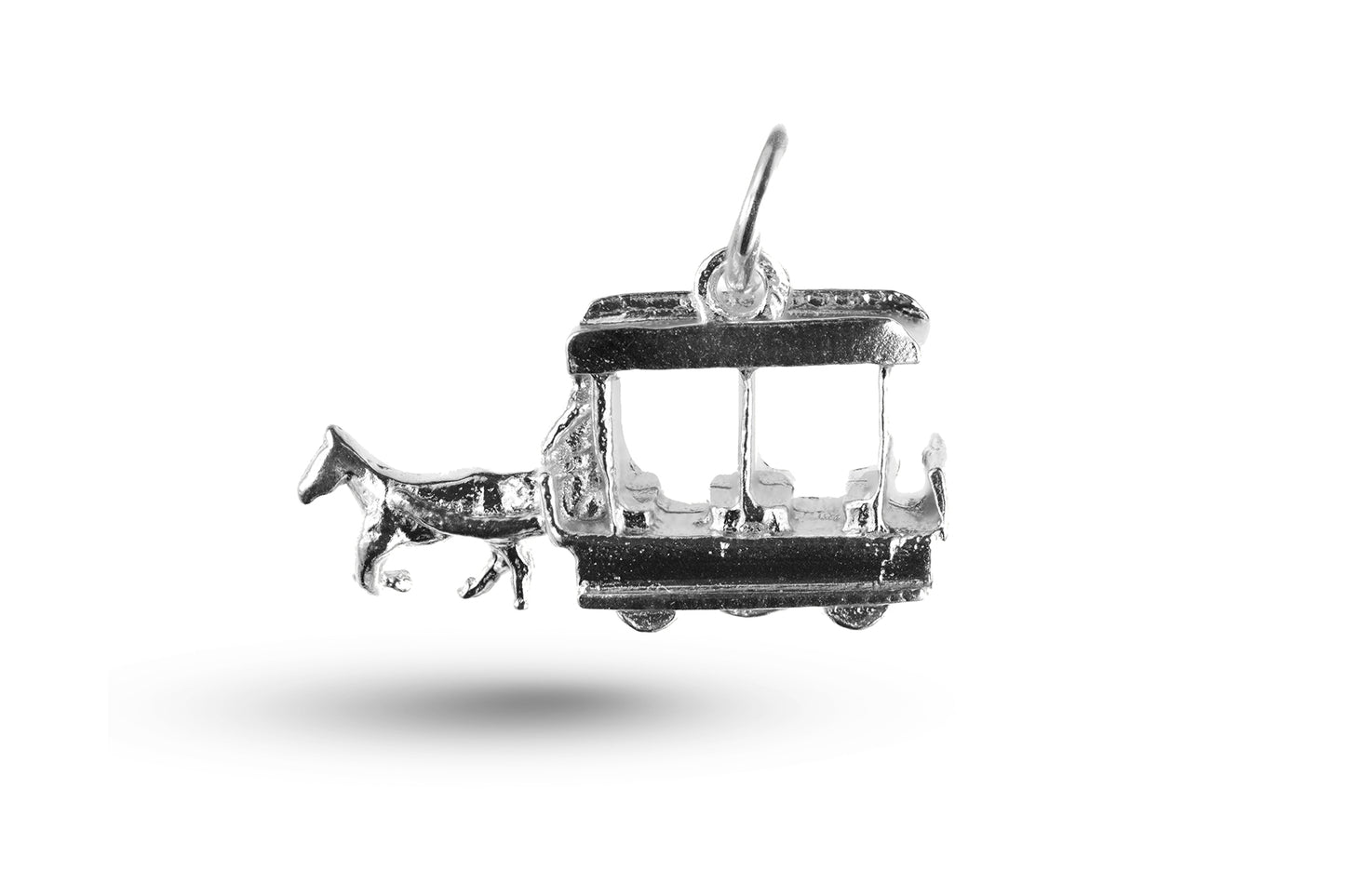 White gold Horse Trolly Car charm.