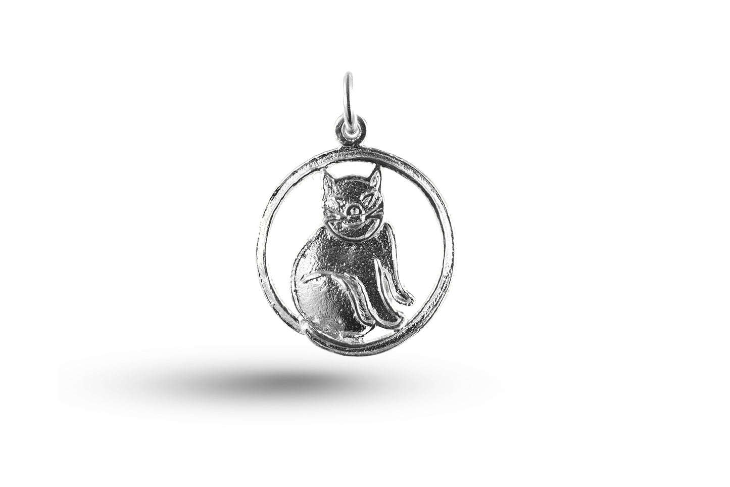 Luxury white gold Cat in Circle charm.
