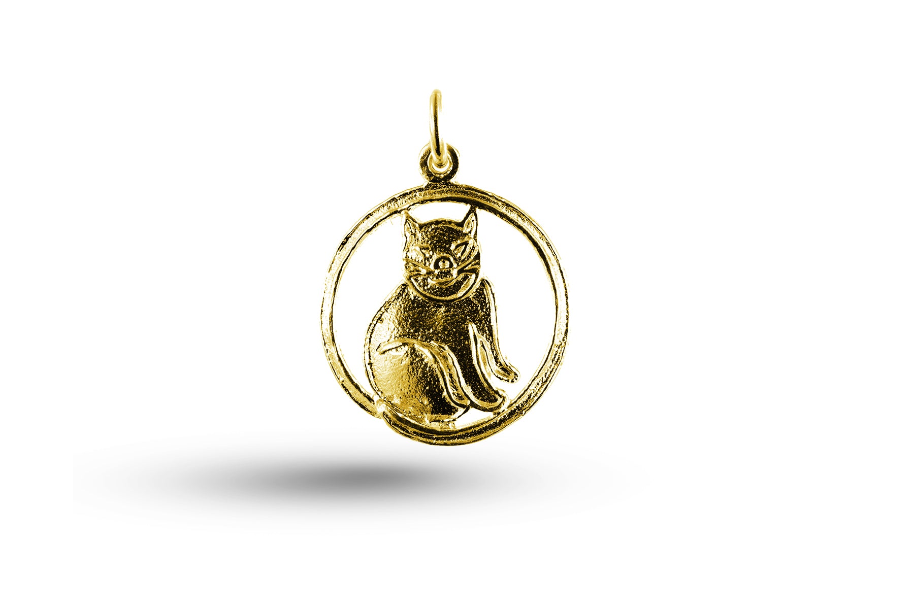 Luxury yellow gold Cat in Circle charm.