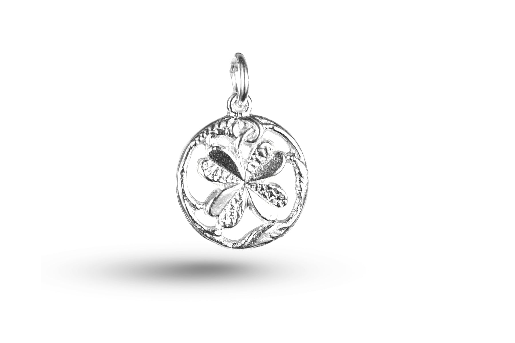 White gold Shamrock in Circle charm.