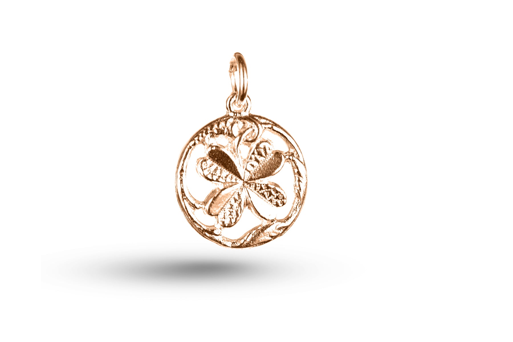 Rose gold Shamrock in Circle charm.