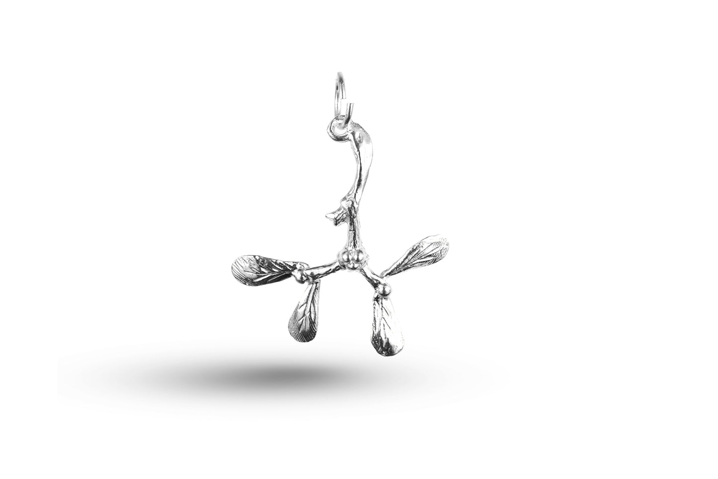 White gold Mistletoe Sprig Christmas charm.